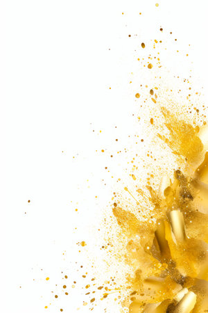 Yellow liquid splashing on white background. Generative AI.の素材
