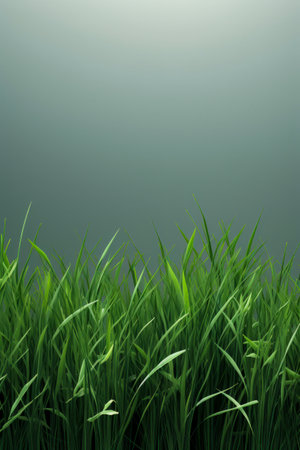 Green field with grass and sky background with few clouds. Generative AI.の素材