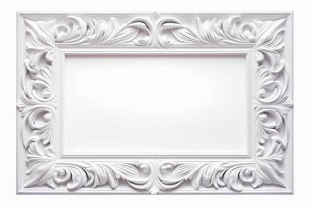 White frame with decorative pattern on the front of it. Generative AI.の素材
