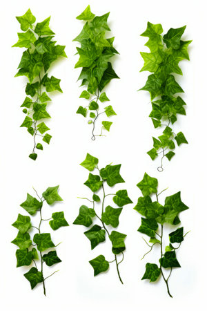 Bunch of ivy leaves on white background. Generative AI.の素材