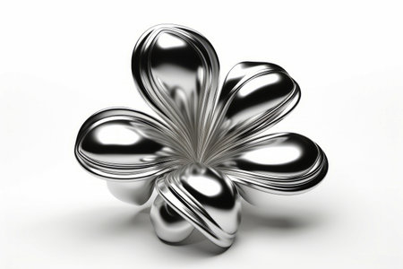 Silver flower and white background with black flower. Generative AI.の素材