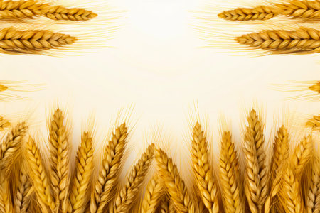 Picture of bunch of wheat on white background with place for text. Generative AI.の素材