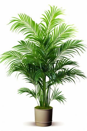 Large palm tree in pot on white background. Generative AI.の素材