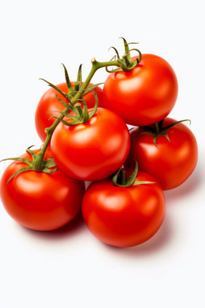 Pile of tomatoes on white background. Generative AI.の素材