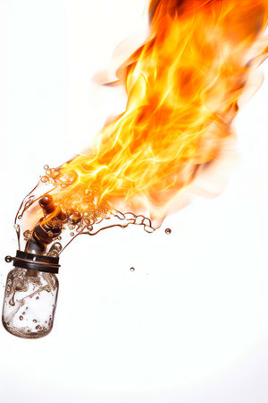 Fire is pouring out of bottle into the air. Generative AI.の素材