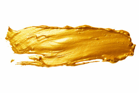 Gold paint smudges out of the top of white background. Generative AI.の素材
