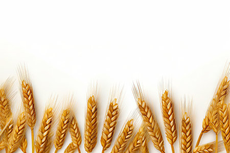 Row of wheat stalks with the word wheat spelled out in the middle. Generative AI.の素材