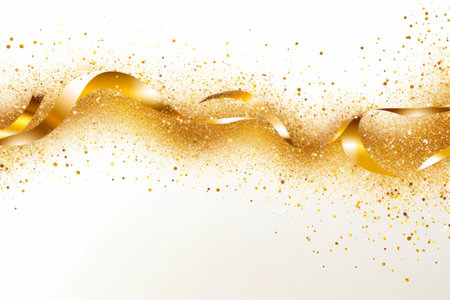 Gold glittery background and gold ribbon. Generative AI.の素材