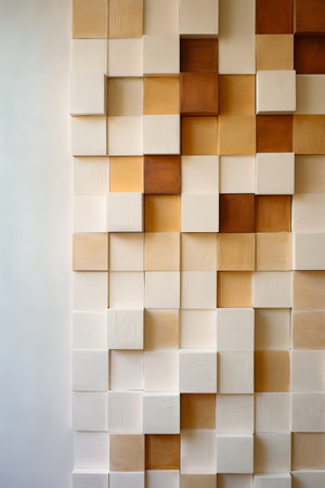 Wall with bunch of different colored squares on it's side. Generative AI.の素材