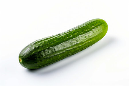Cucumber is laying on white surface. Generative AI.の素材