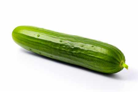 Cucumber with water droplets on it on white background. Generative AI.の素材