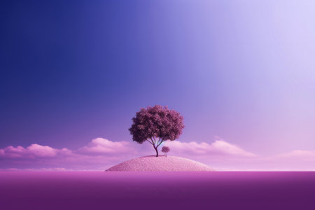 Tree on small island in the middle of the ocean. Generative AI.の素材