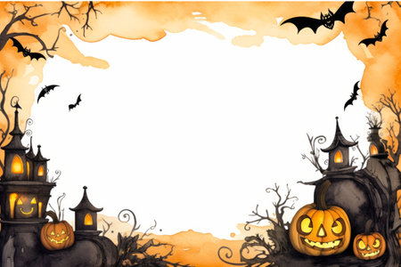 Halloween background with pumpkins and ghost on it. Generative AI.の素材
