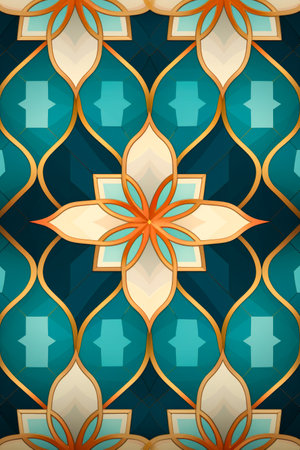 Blue and gold abstract background with flower in the center. Generative AI.の素材