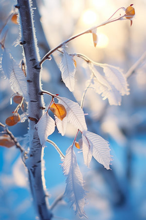 Tree with white leaves and few brown leaves on it. Generative AI.の素材