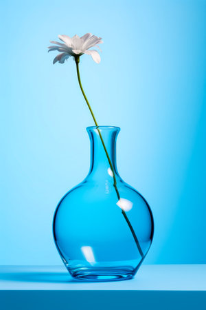 Single flower in blue vase on blue background. Generative AI.の素材