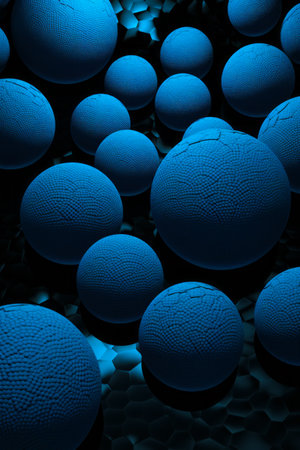 Group of blue balls sitting on top of each other. Generative AI.の素材