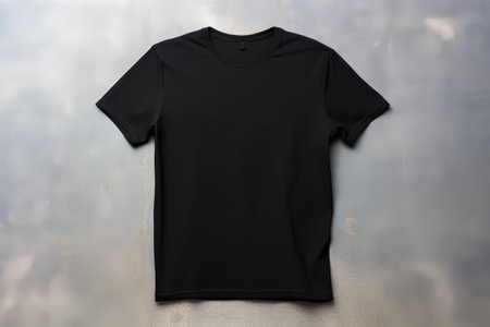 Black t - shirt hanging on wall with white background. Generative AI.の素材