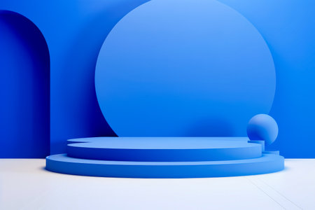 Blue abstract background with round object in the center. Generative AI.の素材