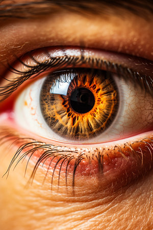 Close up of person's eye with yellow iris. Generative AI.の素材