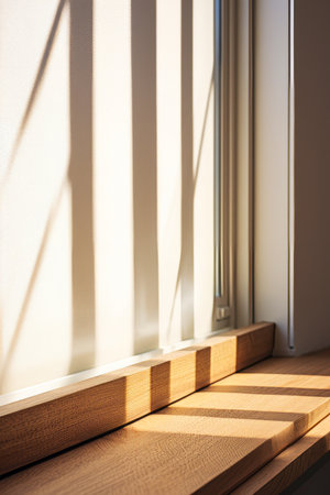 Cat sitting on window sill looking out the window. Generative AI.の素材