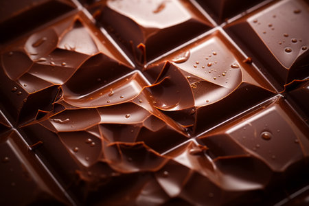 Chocolate bar with chocolate chunks and water drops on it. Generative AI.の素材