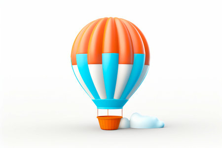 Hot air balloon with blue and orange stripe on it. Generative AI.の素材