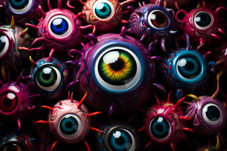 Bunch of strange looking balls with eyes on them,. Generative AI.の素材