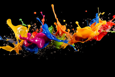 Group of colorful paint splashing on top of each other. Generative AI.の素材