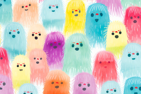 Group of colorful monsters with faces drawn on them, all in different colors. Generative AI.の素材