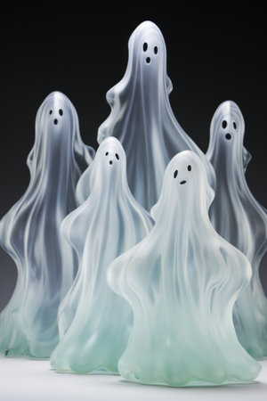 Three ghost statues with white lights and ghost faces on them. Generative AI.の素材