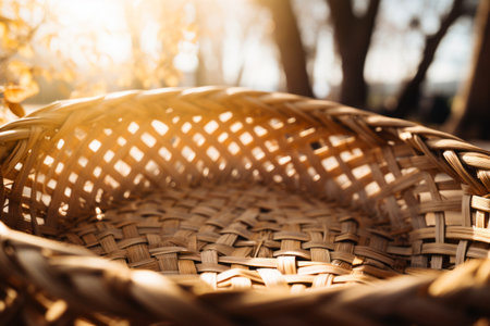 Close up of basket with tree in the background. Generative AI.の素材