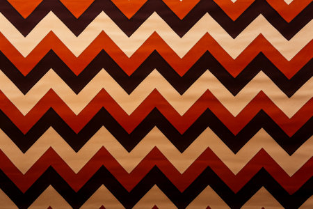 Large chevroned pattern with red background and brown and white stripes. Generative AI.の素材