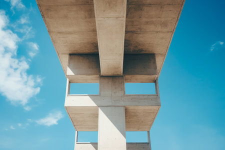 Tall concrete structure with sky background and few clouds. Generative AI.の素材