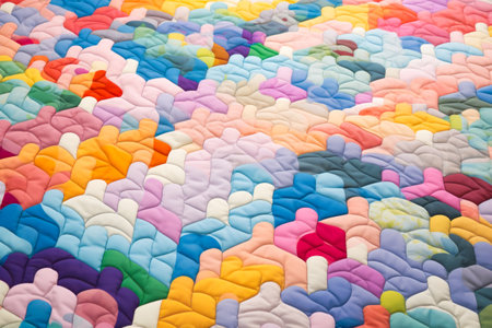 Colorful quilt with lot of different colors on it. Generative AI.の素材