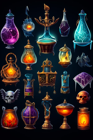 Bunch of different items that are on black background. Generative AI.の素材