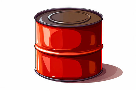 Red can of paint on white background with shadow. Generative AI.の素材