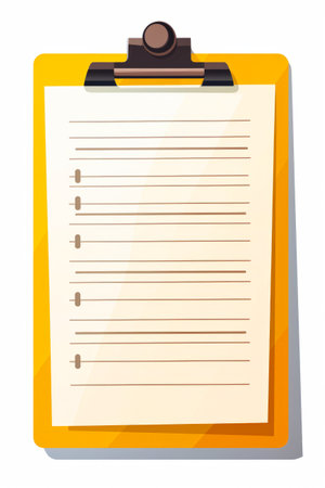 Yellow clipboard with list on it and pen. Generative AI.の素材