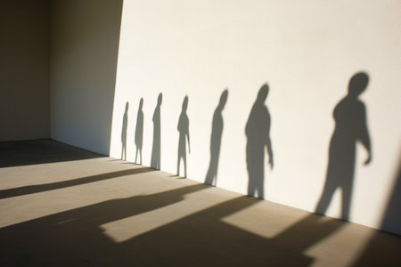 Shadow of person standing in front of wall. Generative AI.の素材