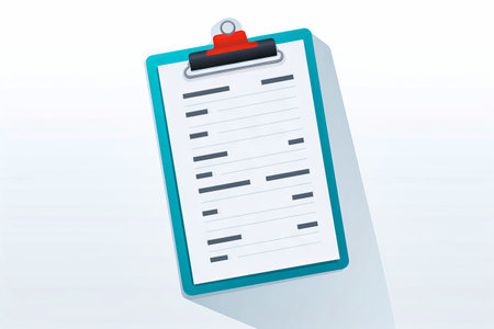 Clipboard with checklist attached to it with red clip. Generative AI.の素材