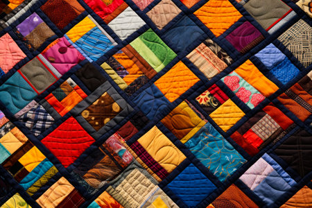 Colorful quilt with many different colored squares on it's sides. Generative AI.の素材