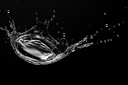 Black and white photo of water splashing on the surface. Generative AI.の素材