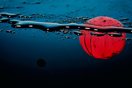Red ball floating in the water with bubbles on it. Generative AI.の素材
