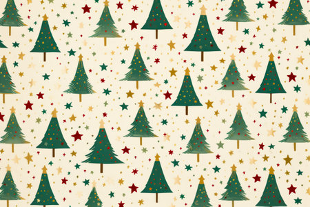 Christmas tree pattern with stars and stars on white background. Generative AI.の素材