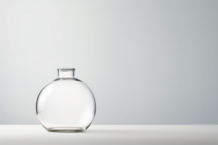 Clear glass vase sitting on white table top with white background. Generative AI.の素材