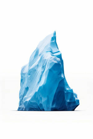 Large iceberg is shown against white background with blue hue. Generative AI.の素材