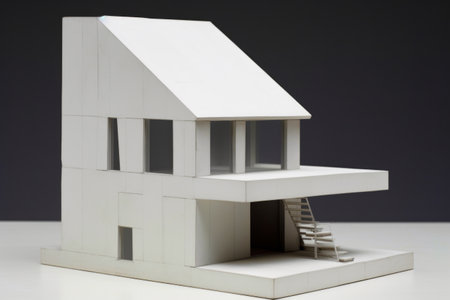 Model of house with staircase leading to it. Generative AI.の素材