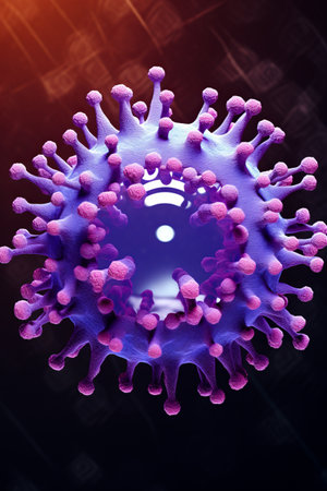 Purple and pink object with black background and white circle. Generative AI.の素材