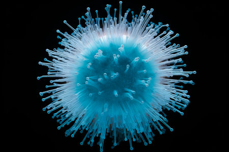 Blue and white object with white stems in it's center. Generative AI.の素材