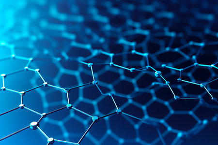 Blue background with structure made of small white dots. Generative AI.の素材